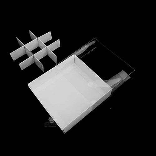 10-pack-of-white-card-chocolate-sweet-soap-product-reatail-gift-box-9-bay-4x4x3cm-compartments-clear-slide-on-lid-12x12x3cm at www.mallsonline.com.au