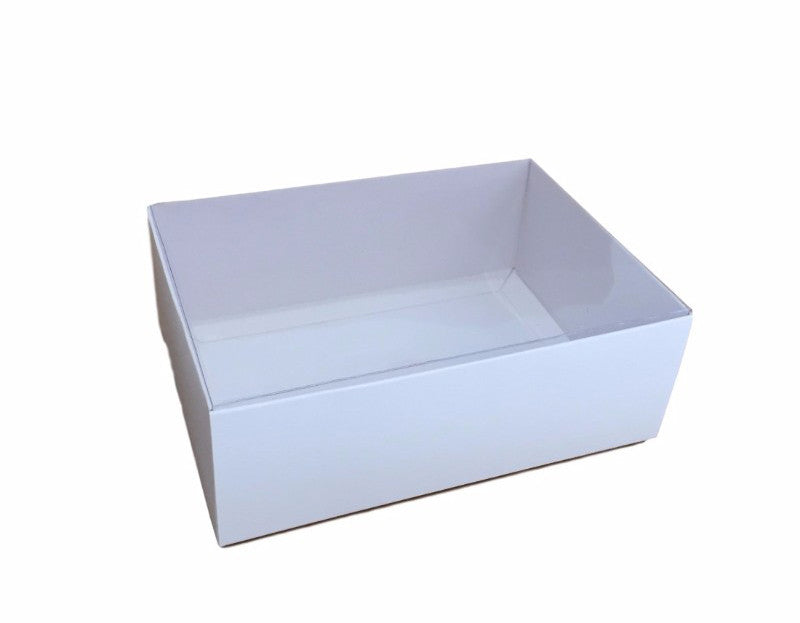 10-pack-of-white-card-box-clear-slide-on-lid-25-x-25-x-6cm-large-beauty-product-gift-giving-hamper-tray-merch-fashion-cake-sweets-xmas at www.mallsonline.com.au