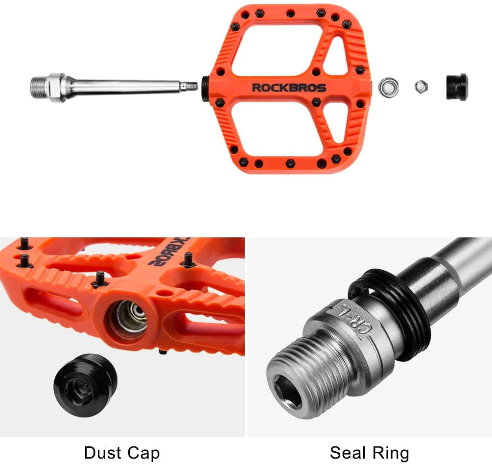 extra-large-mtb-flat-pedal-orange-nylon-composite-208g-stud-pin-grips-orange-rockbros www.mallsonline.com.au