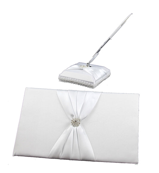 white-wedding-guest-book-register-with-silver-pen-matching-stand-set-36-lined-pages-white-sach-diamante-cover www.mallsonline.com.au