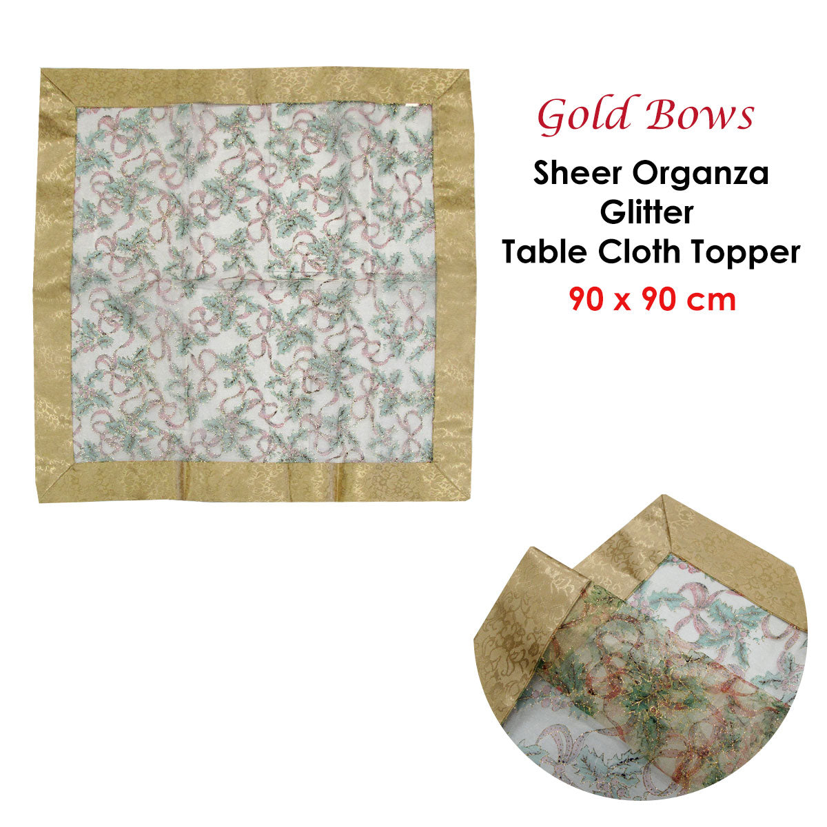 christmas-gold-bows-sheer-organza-glitter-table-cloth-topper-90-x-90-cm www.mallsonline.com.au