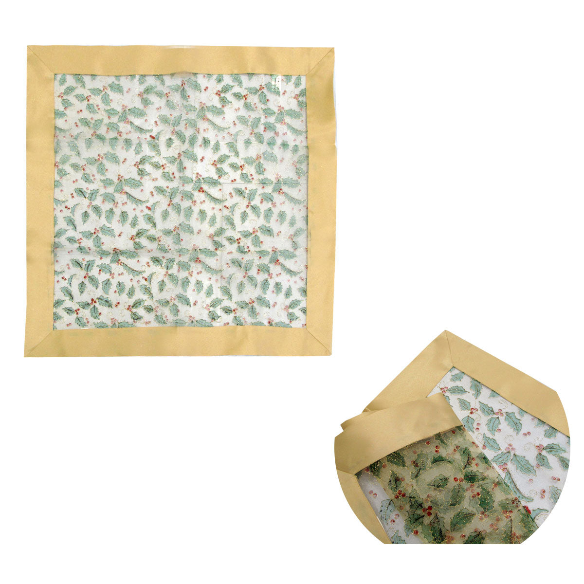 christmas-gold-holly-sheer-organza-glitter-table-cloth-topper-90-x-90-cm www.mallsonline.com.au