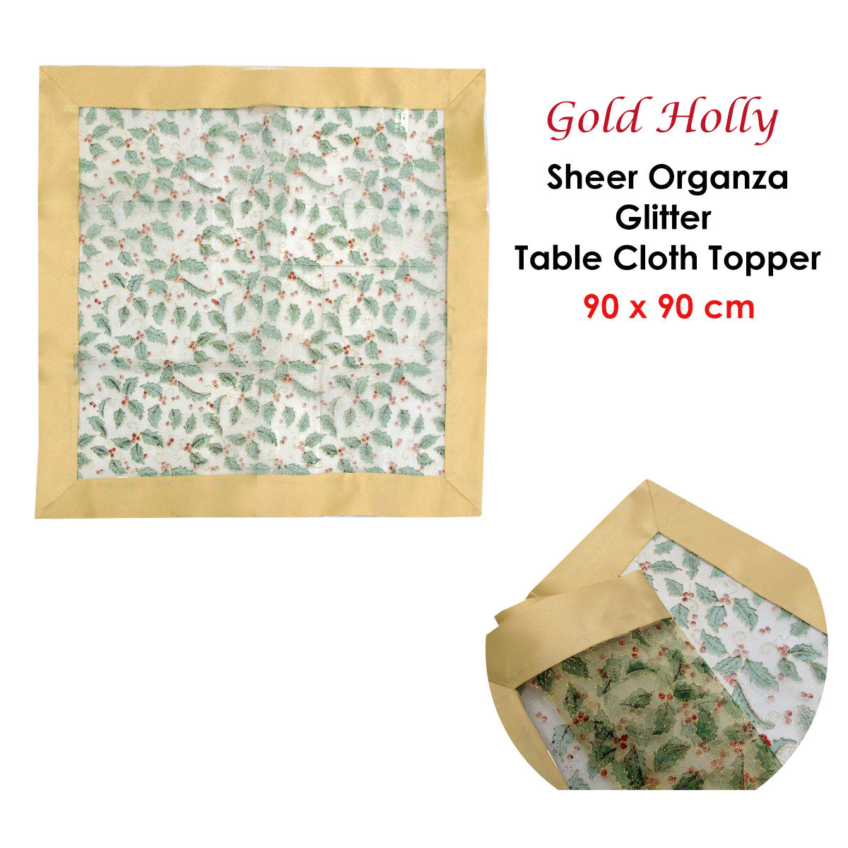 christmas-gold-holly-sheer-organza-glitter-table-cloth-topper-90-x-90-cm www.mallsonline.com.au