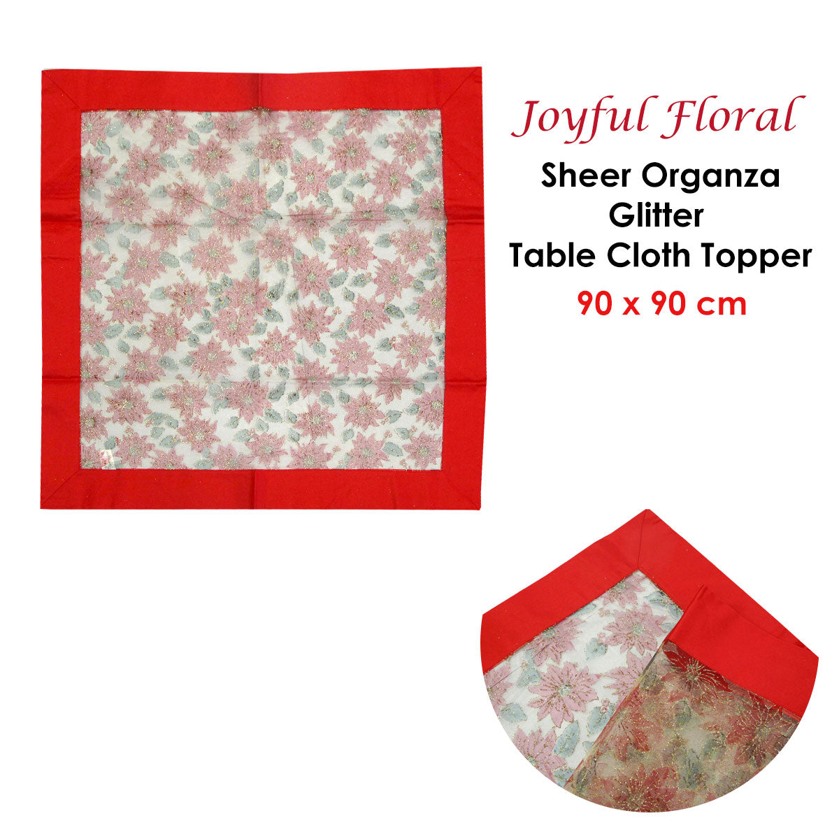 christmas-red-joyful-floral-sheer-organza-glitter-table-cloth-topper-90-x-90-cm www.mallsonline.com.au