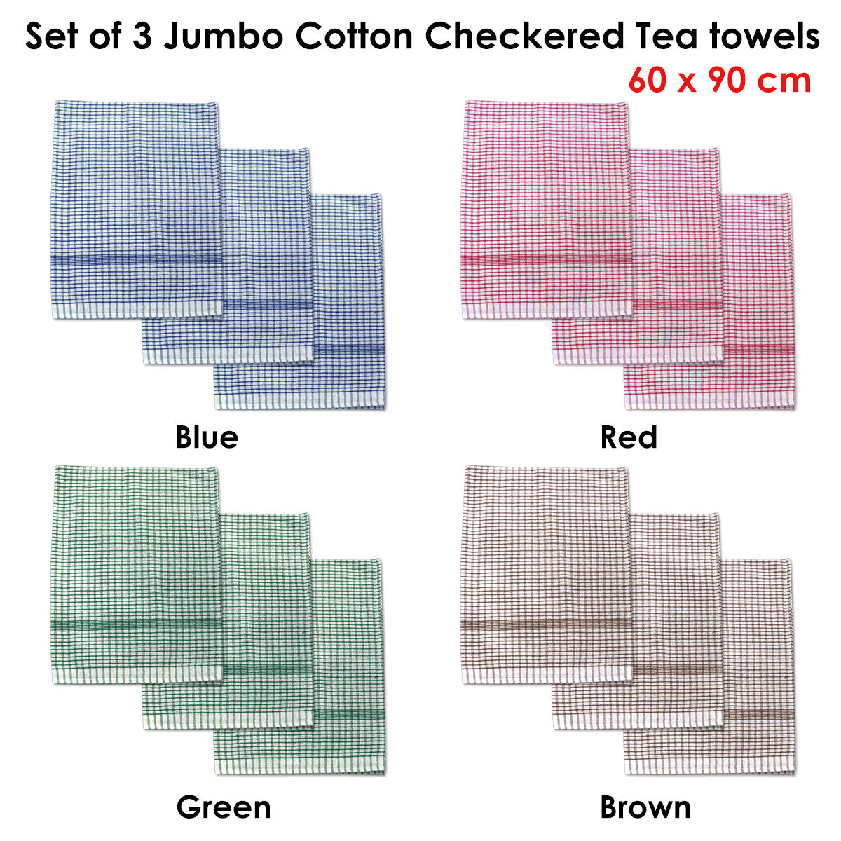 set-of-3-jumbo-cotton-checkered-tea-towels-60-x-90-cm-red www.mallsonline.com.au