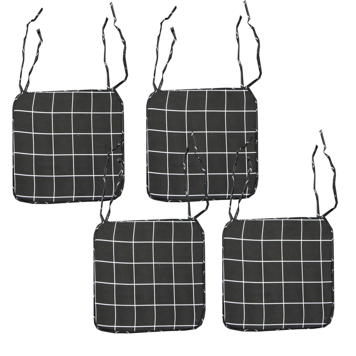 set-of-4-square-chair-pads-with-ties-checkered-charcoal www.mallsonline.com.au