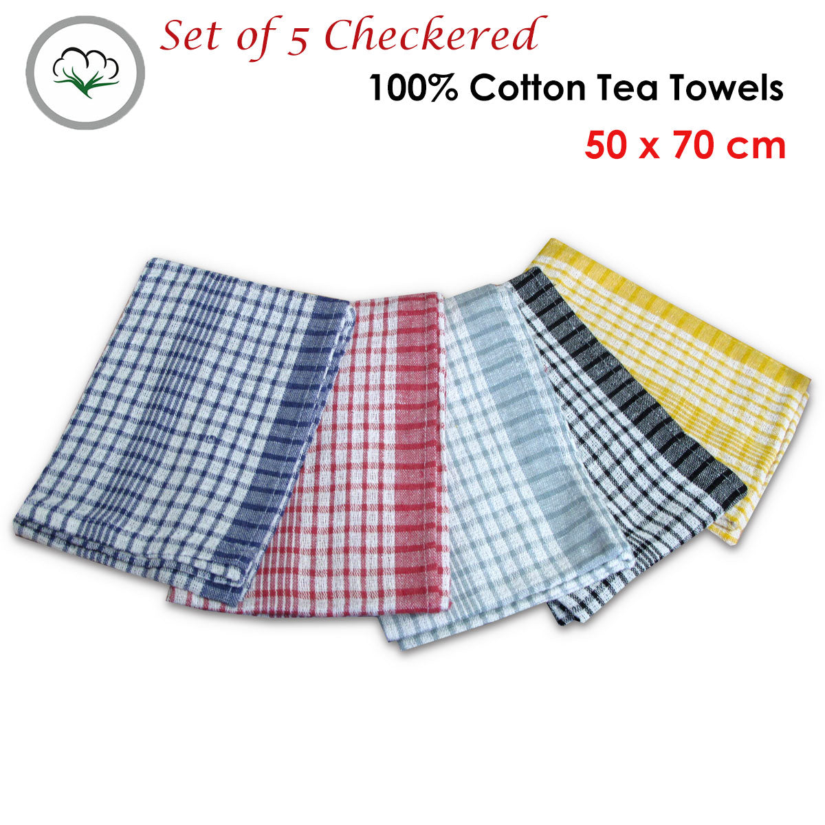 hotel-living-checkered-set-of-5-cotton-tea-towels www.mallsonline.com.au