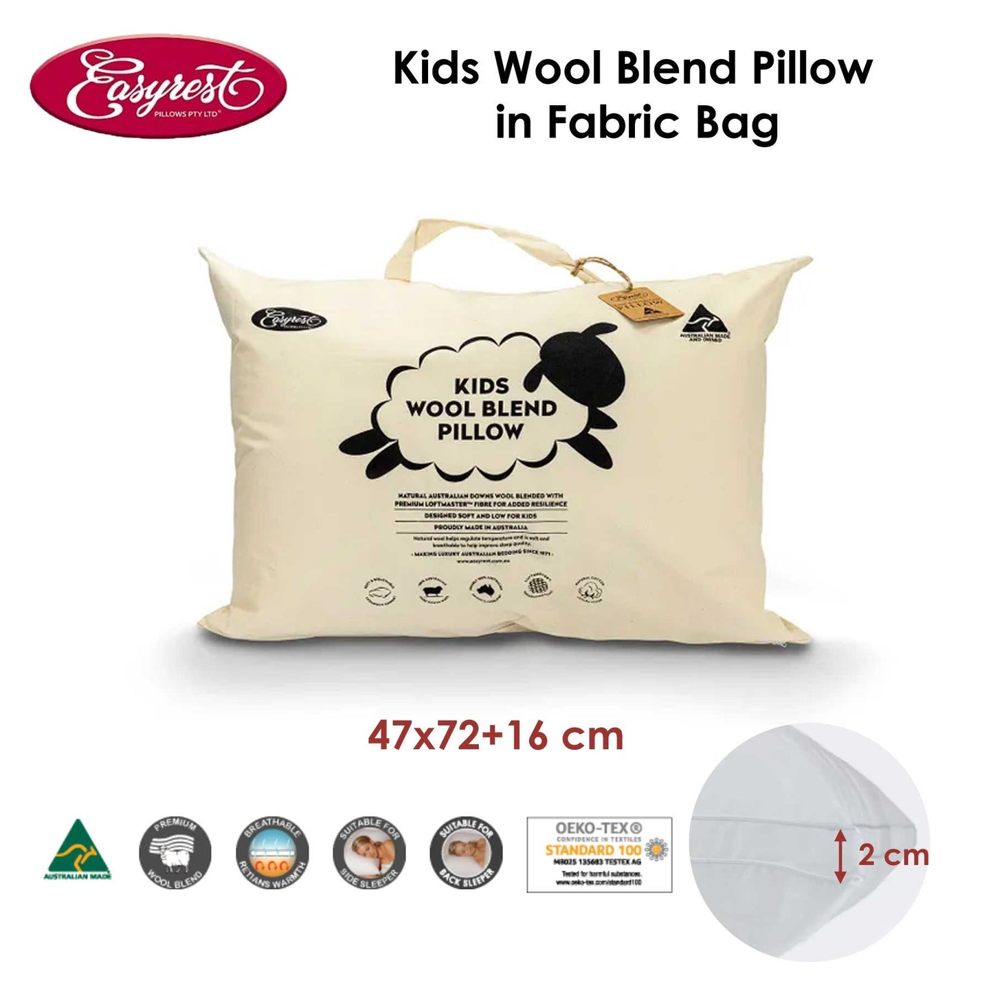 easyrest-kids-wool-blend-standard-pillow-in-fabric-bag at www.mallsonline.com.au