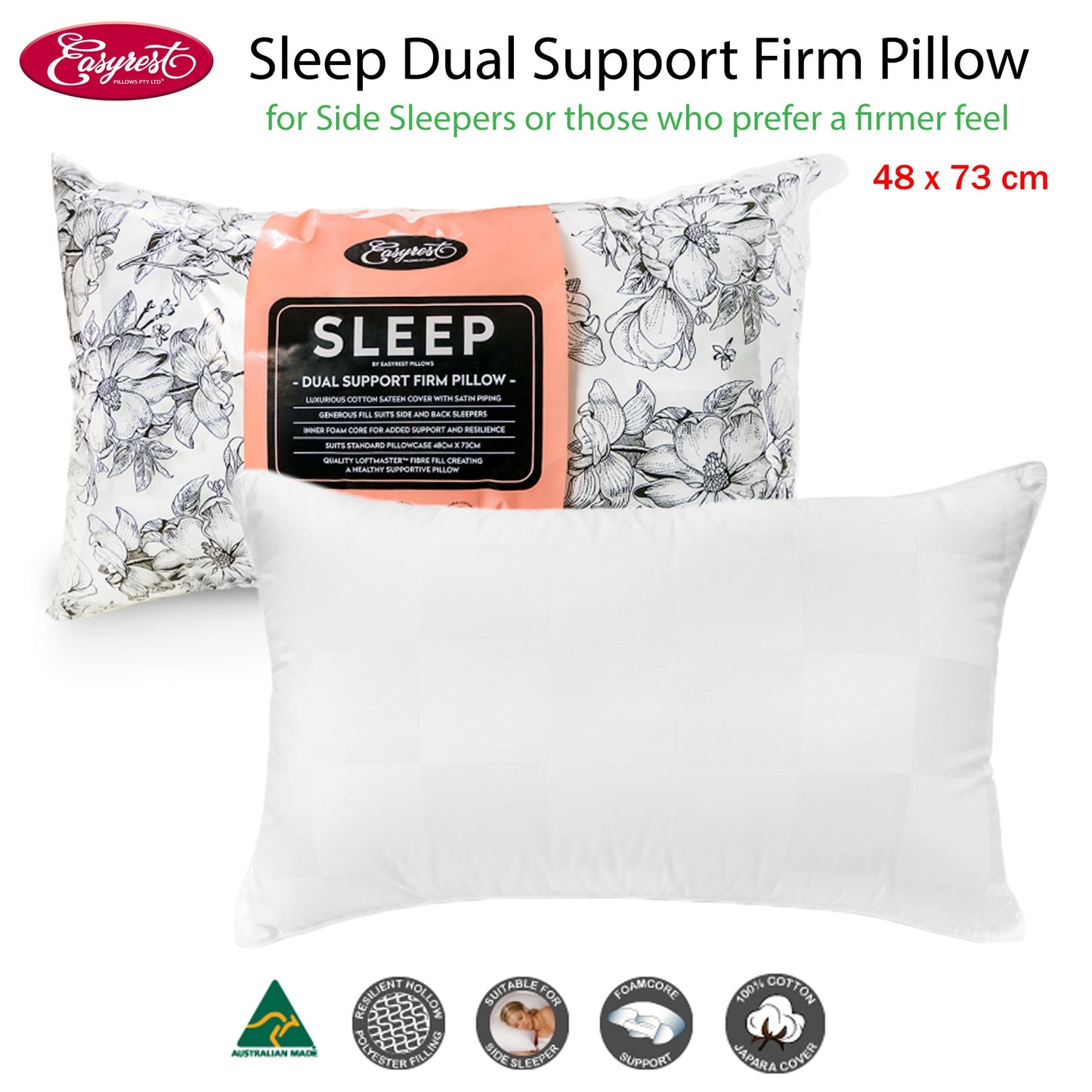 easyrest-sleep-dual-support-firm-standard-pillow-suits-side-sleeper at www.mallsonline.com.au