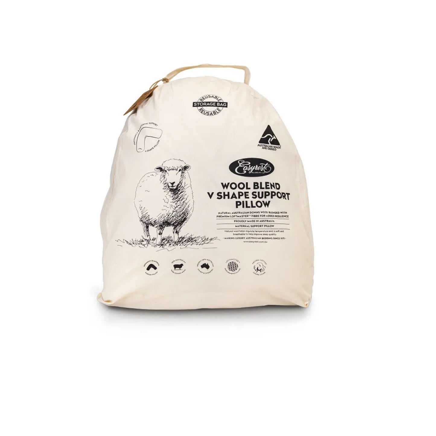 easyrest-wool-blend-v-pillow-in-fabric-bag at www.mallsonline.com.au