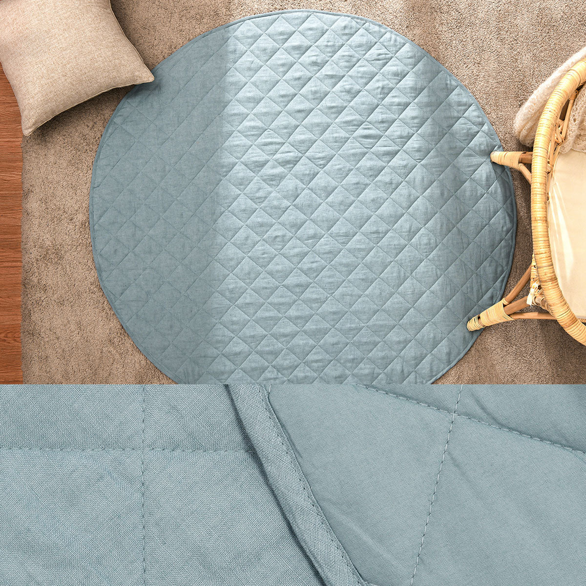 little-gem-round-linen-cotton-baby-play-mat-capri-130cm-diameter www.mallsonline.com.au