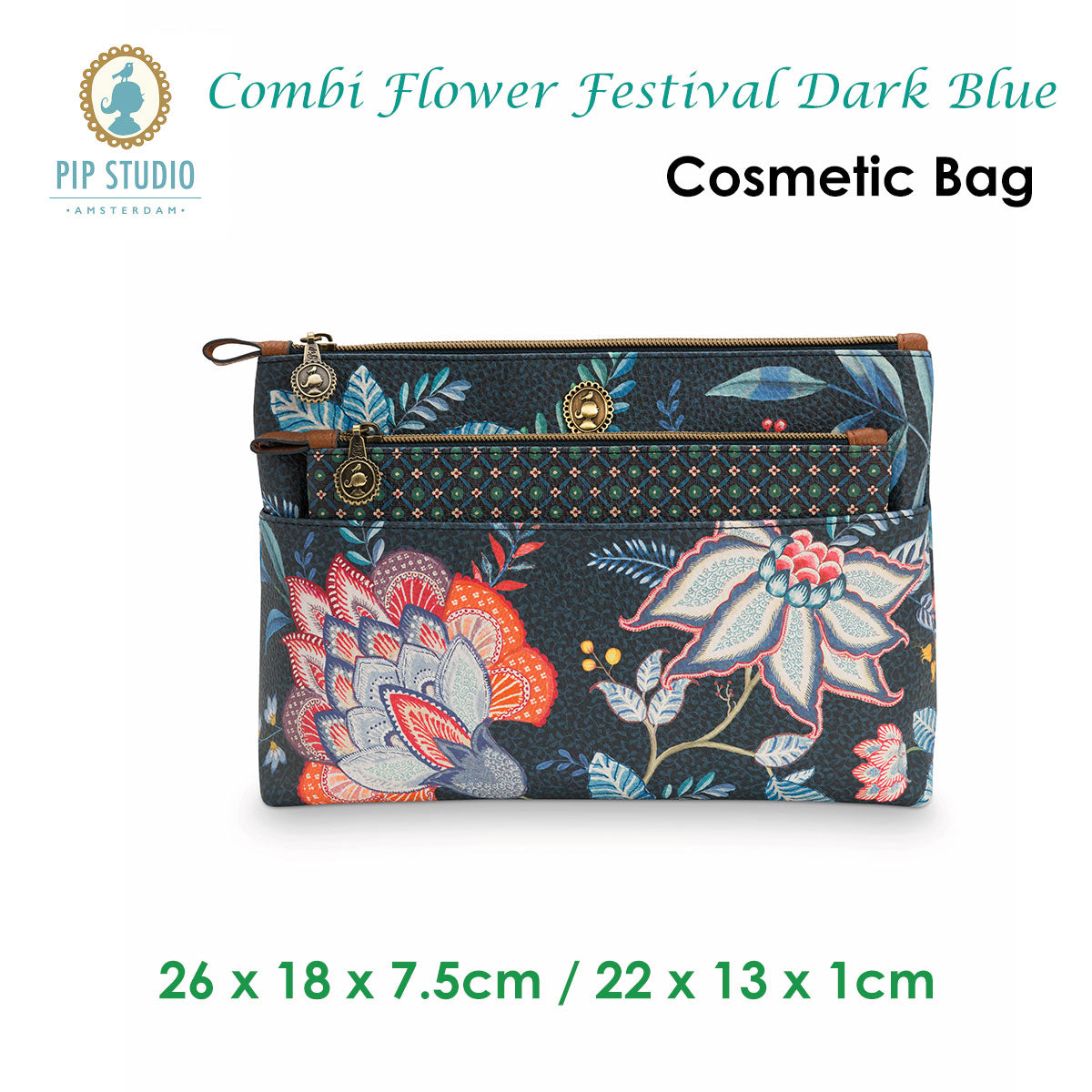 pip-studio-combi-flower-festival-dark-blue-cosmetic-bag www.mallsonline.com.au