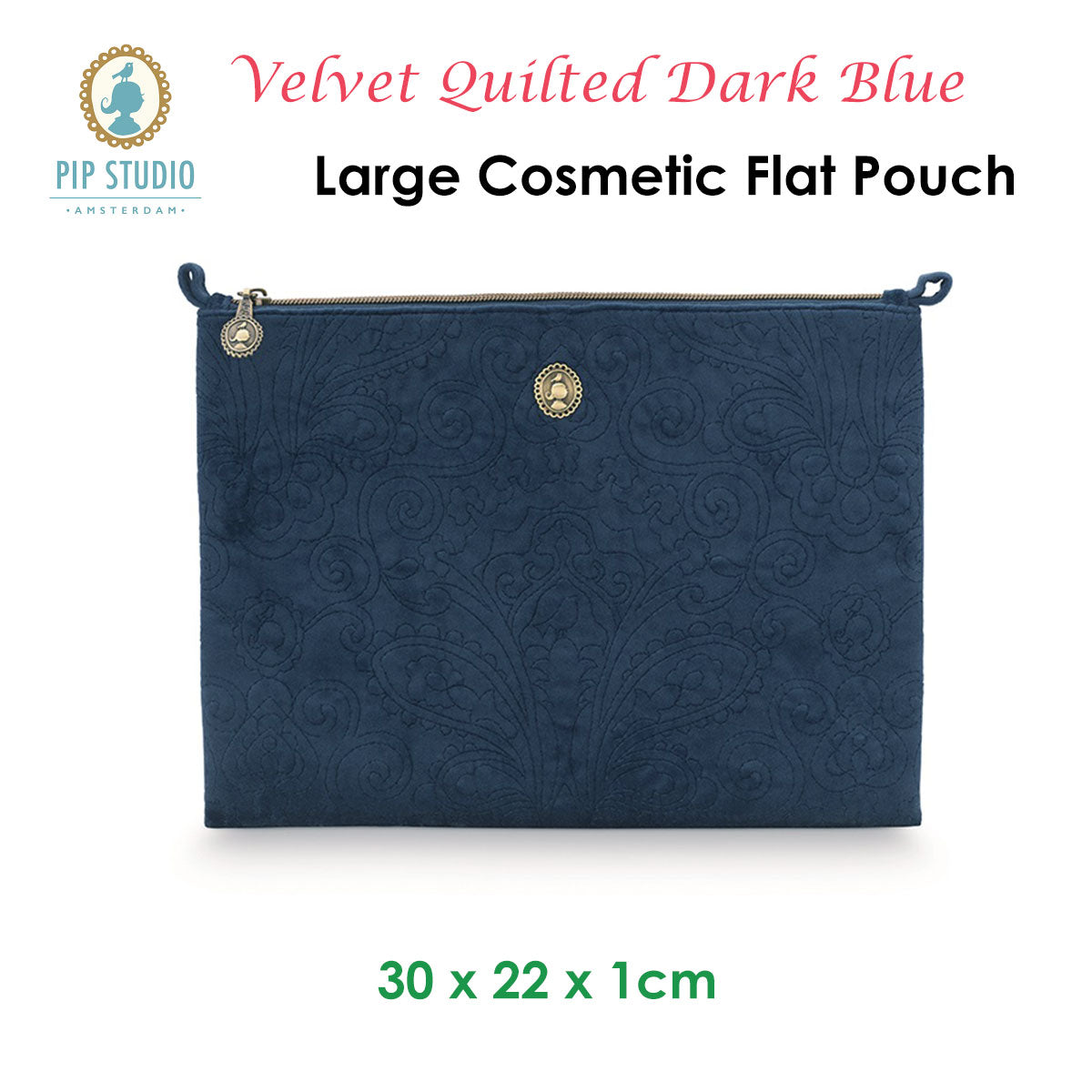 pip-studio-velvet-quilted-dark-blue-large-cosmetic-flat-pouch www.mallsonline.com.au