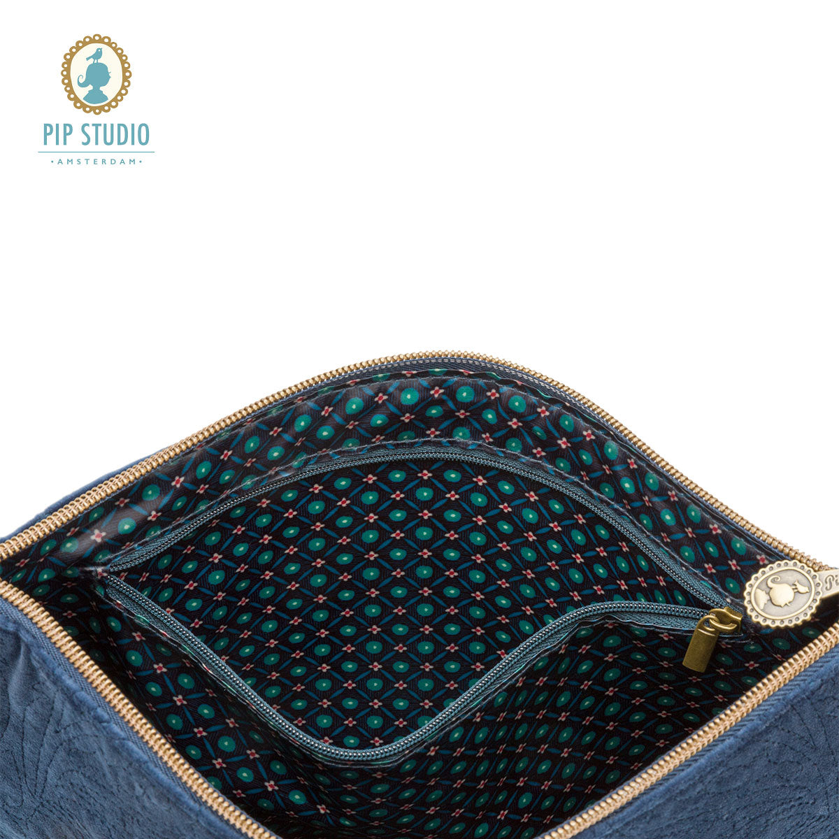 pip-studio-velvet-quilted-dark-blue-large-cosmetic-flat-pouch www.mallsonline.com.au