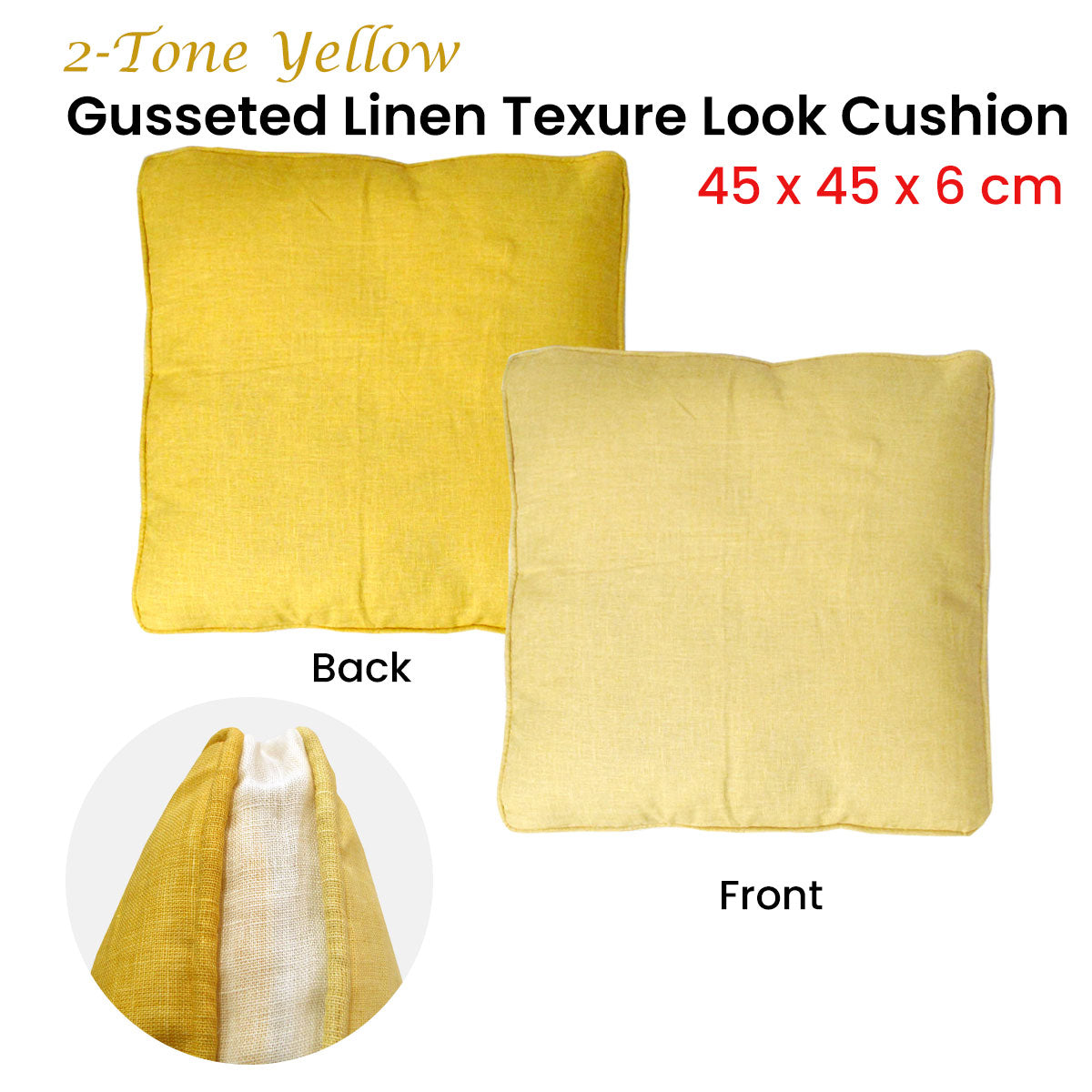 2-tone-yellow-gusseted-linen-texture-look-filled-cushion-45-x-45-x-6-cm at www.mallsonline.com.au