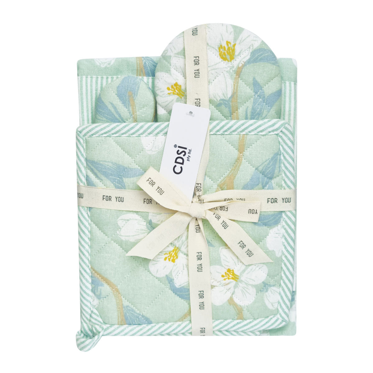 set-of-3-renee-cotton-cover-kitchen-textile-mint-green www.mallsonline.com.au