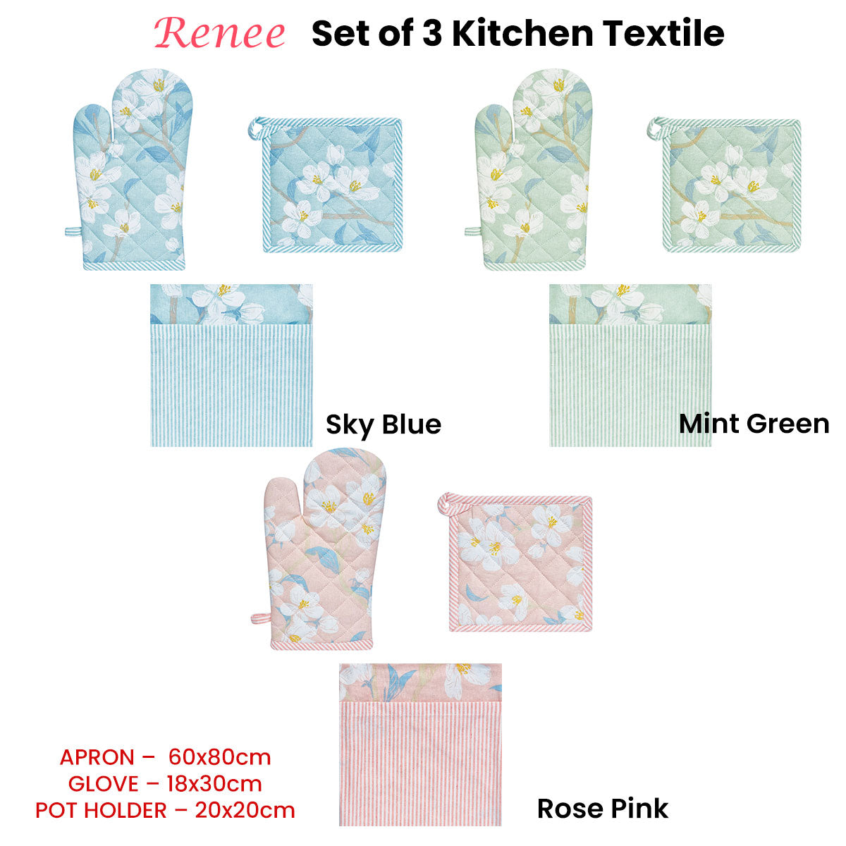 set-of-3-renee-cotton-cover-kitchen-textile-mint-green www.mallsonline.com.au