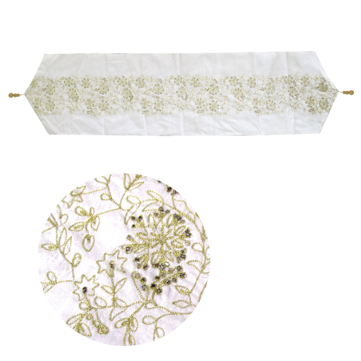 embroidered-faux-silk-table-runner-33-x-135-cm-fleur-white-gold www.mallsonline.com.au