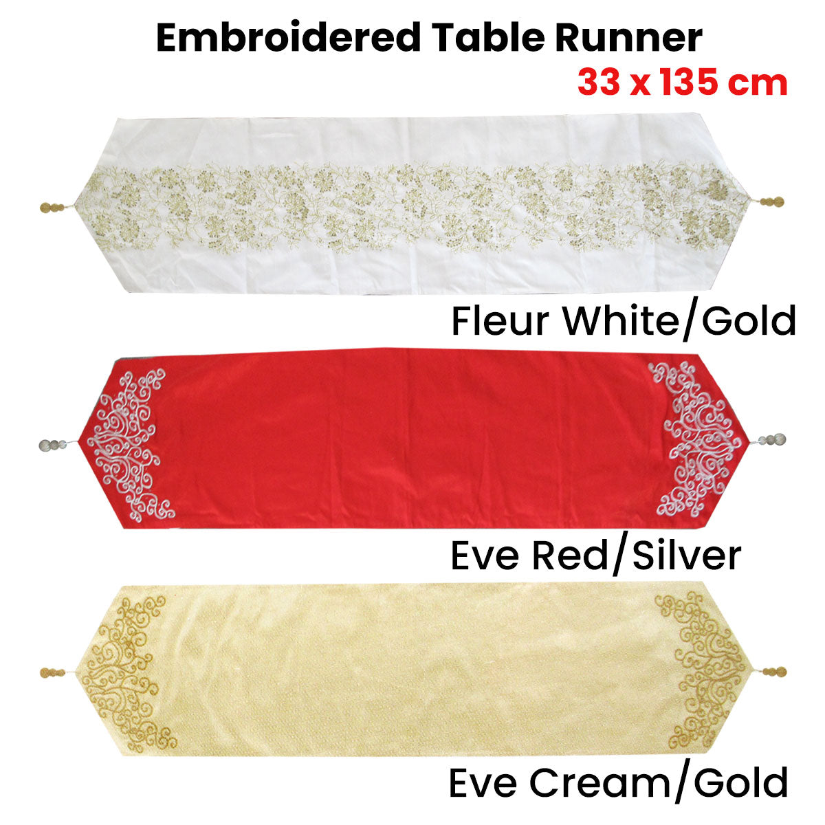 embroidered-faux-silk-table-runner-33-x-135-cm-fleur-white-gold www.mallsonline.com.au