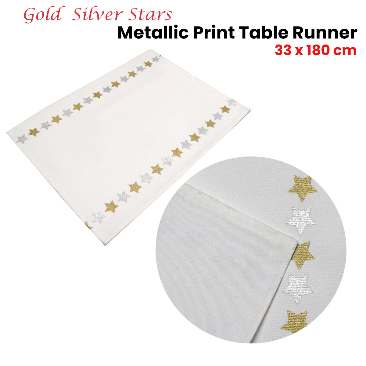 silver-gold-stars-cotton-metallic-print-table-runner-33-x-180-cm www.mallsonline.com.au