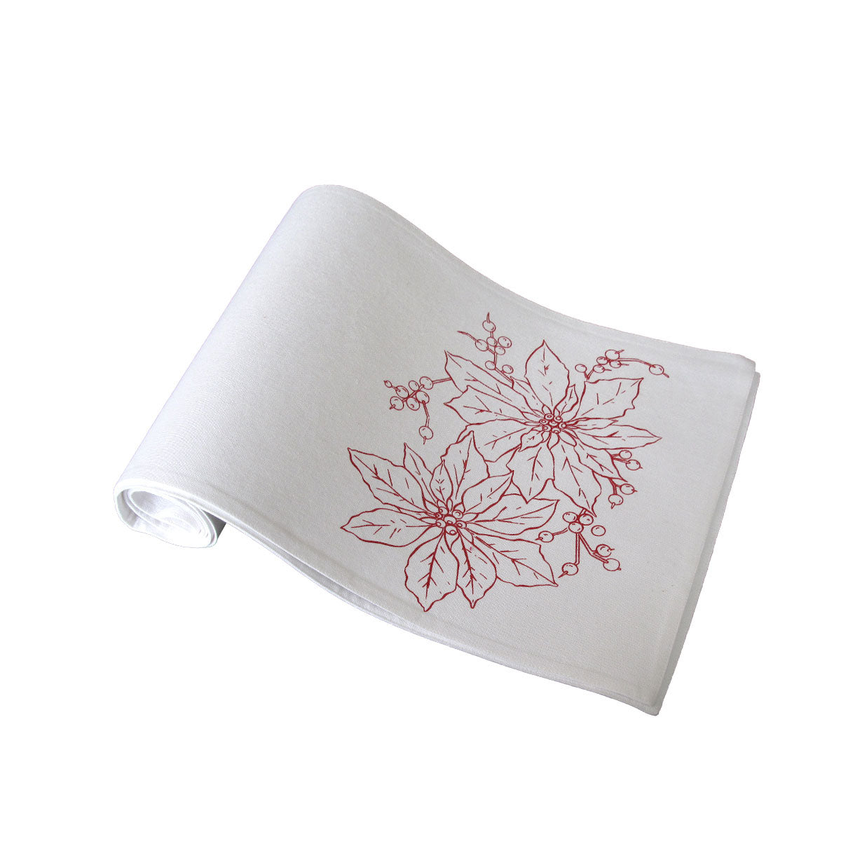 christmas-print-white-table-runner-33-x-180cm-two-poinsettia www.mallsonline.com.au