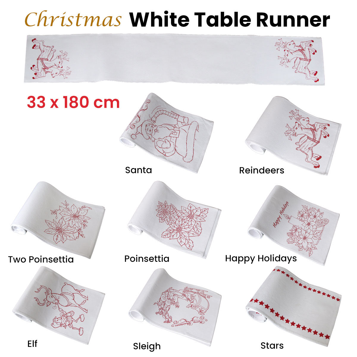christmas-print-white-table-runner-33-x-180cm-two-poinsettia www.mallsonline.com.au