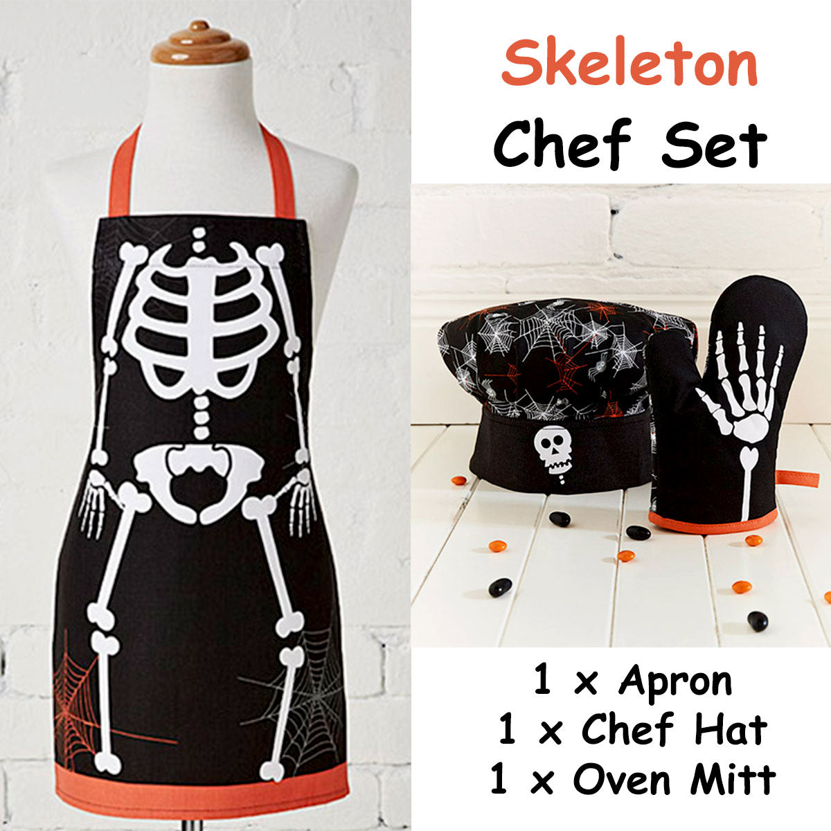 cubby-house-kids-set-of-3-skeleton-halloween-children-kids-kitchen-chef-set www.mallsonline.com.au