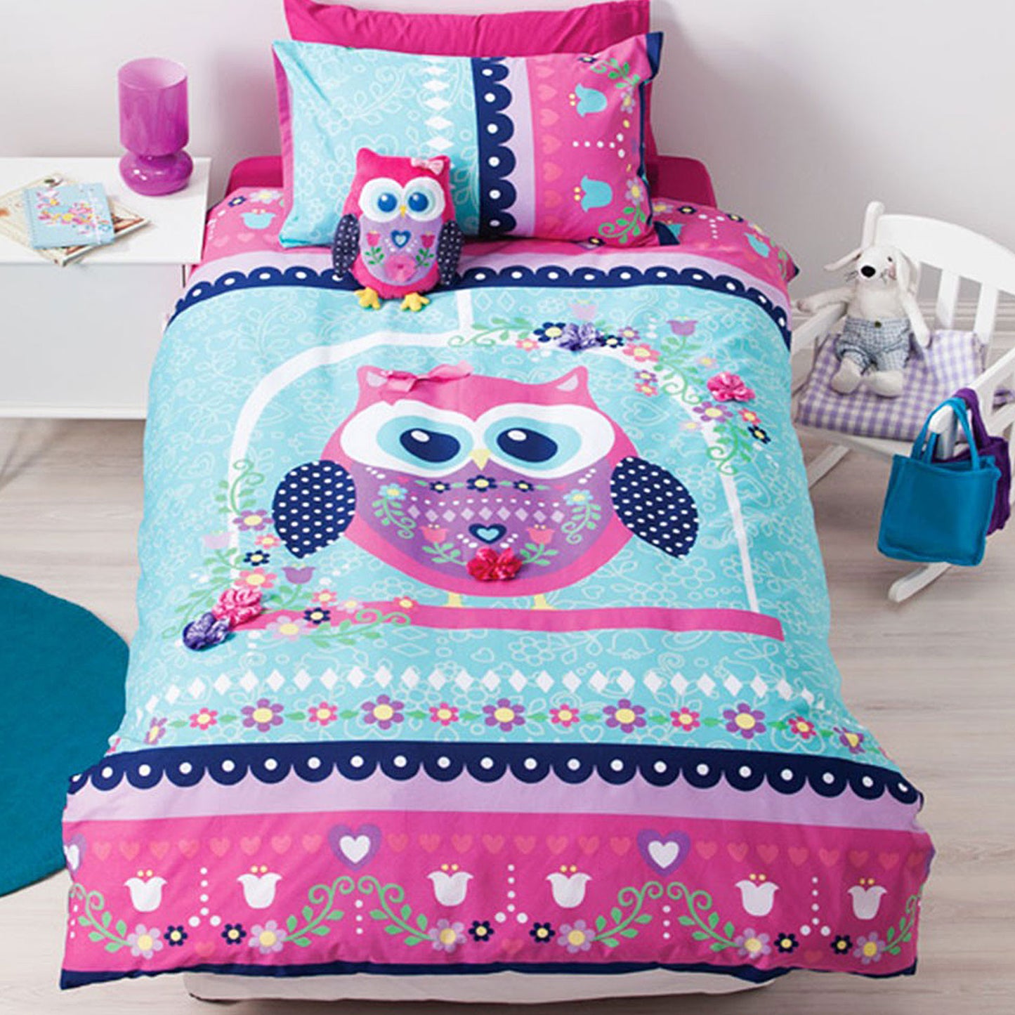 cubby-house-reversible-pretty-owl-quilt-cover-set-single at www.mallsonline.com.au