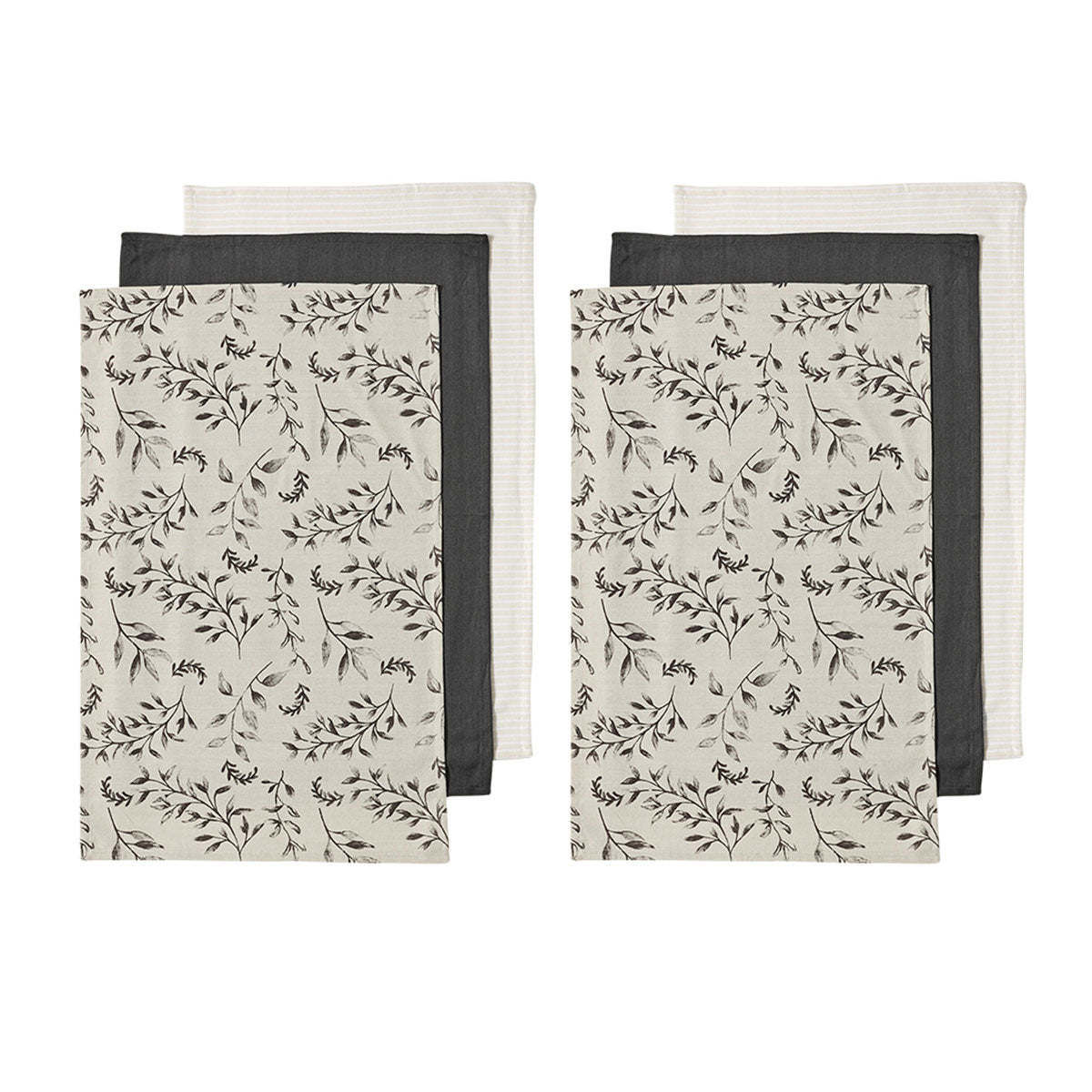 ladelle-grown-ivy-set-of-6-cotton-kitchen-towels-charcoal www.mallsonline.com.au