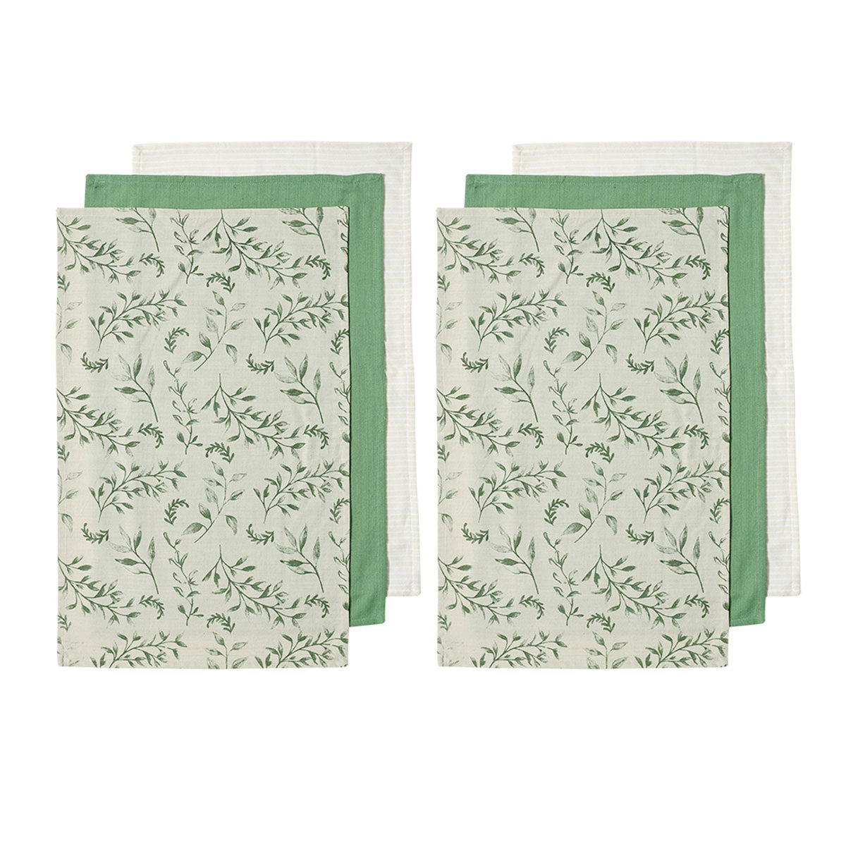 ladelle-grown-ivy-set-of-6-cotton-kitchen-towels-green www.mallsonline.com.au
