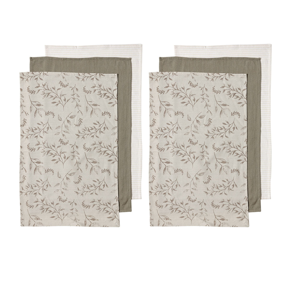 ladelle-grown-ivy-set-of-6-cotton-kitchen-towels-taupe www.mallsonline.com.au