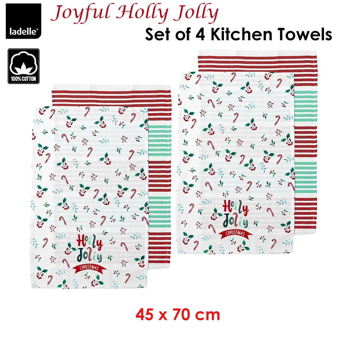 ladelle-joyful-holly-jolly-christmas-set-of-4-cotton-kitchen-towels-45-x-70-cm www.mallsonline.com.au