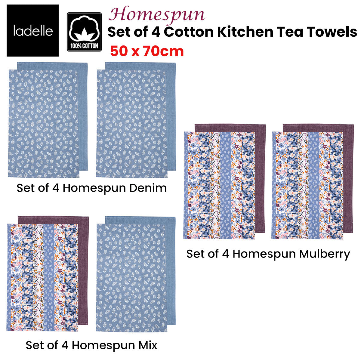 ladelle-set-of-4-homespun-cotton-kitchen-tea-towels-50-x-70-cm-denim www.mallsonline.com.au