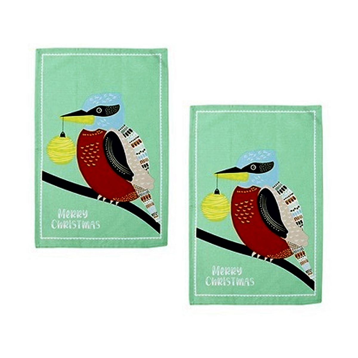 ladelle-australiana-bird-drawing-set-of-2-cotton-kitchen-towels-kookaburras www.mallsonline.com.au