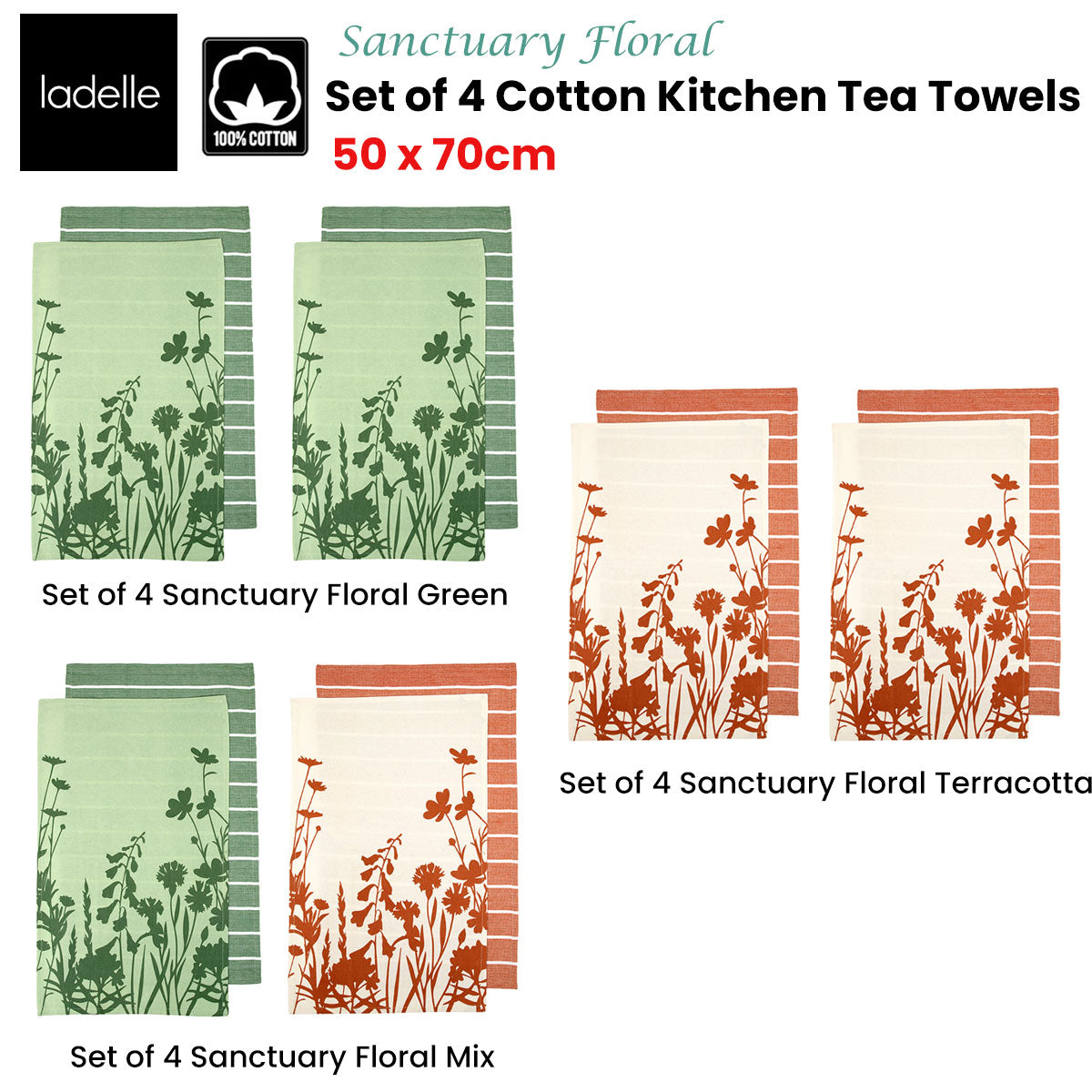 ladelle-set-of-4-sanctuary-floral-cotton-kitchen-tea-towels-50-x-70-cm-terracotta www.mallsonline.com.au