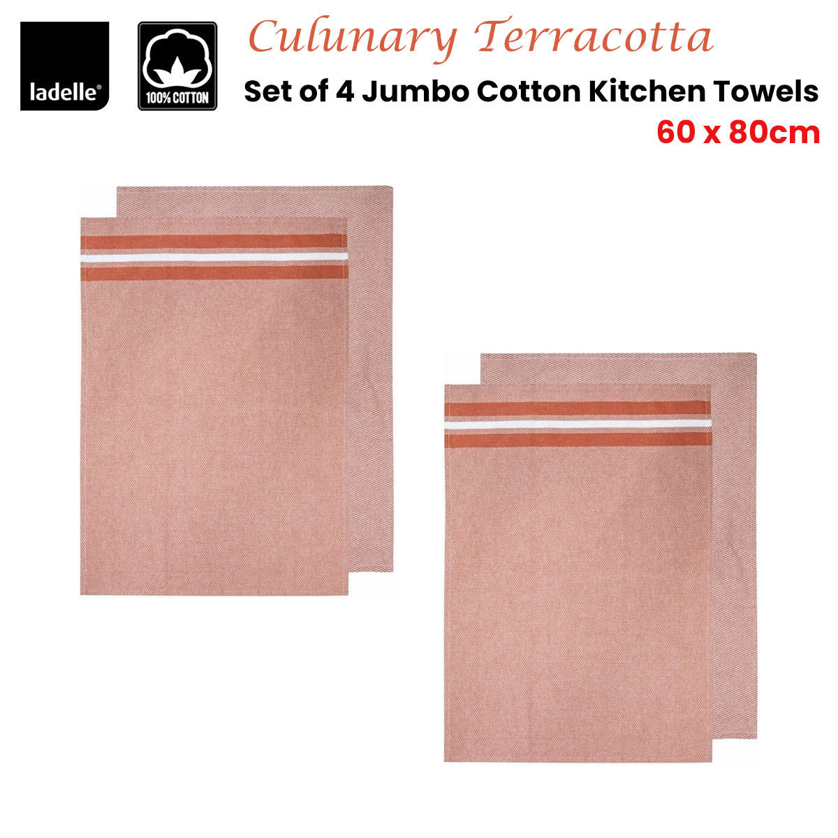 ladelle-culinary-terracotta-cotton-set-of-4-jumbo-kitchen-towels-60-x-80-cm www.mallsonline.com.au