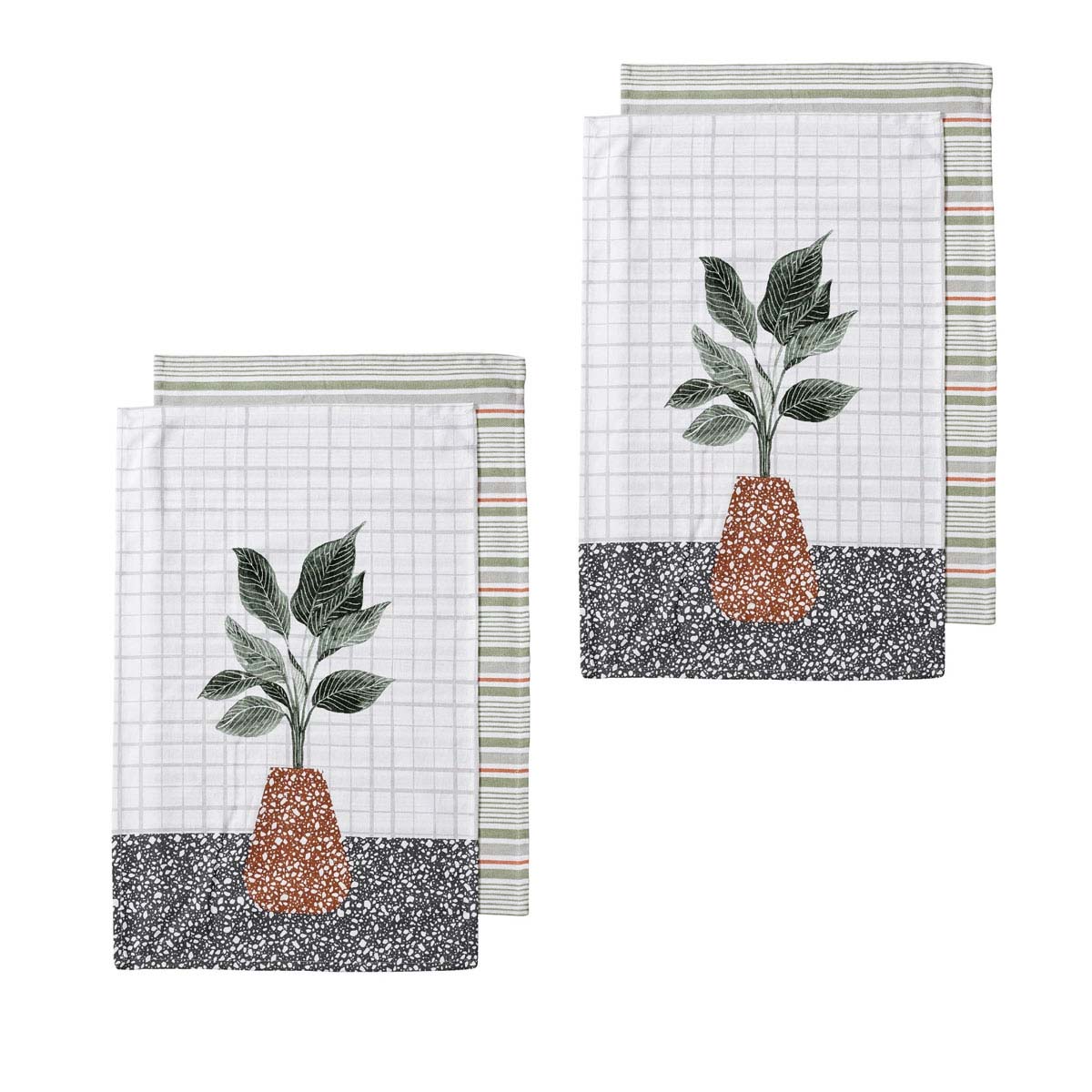 ladelle-revive-plants-set-of-4-cotton-kitchen-towels-brown-pot www.mallsonline.com.au