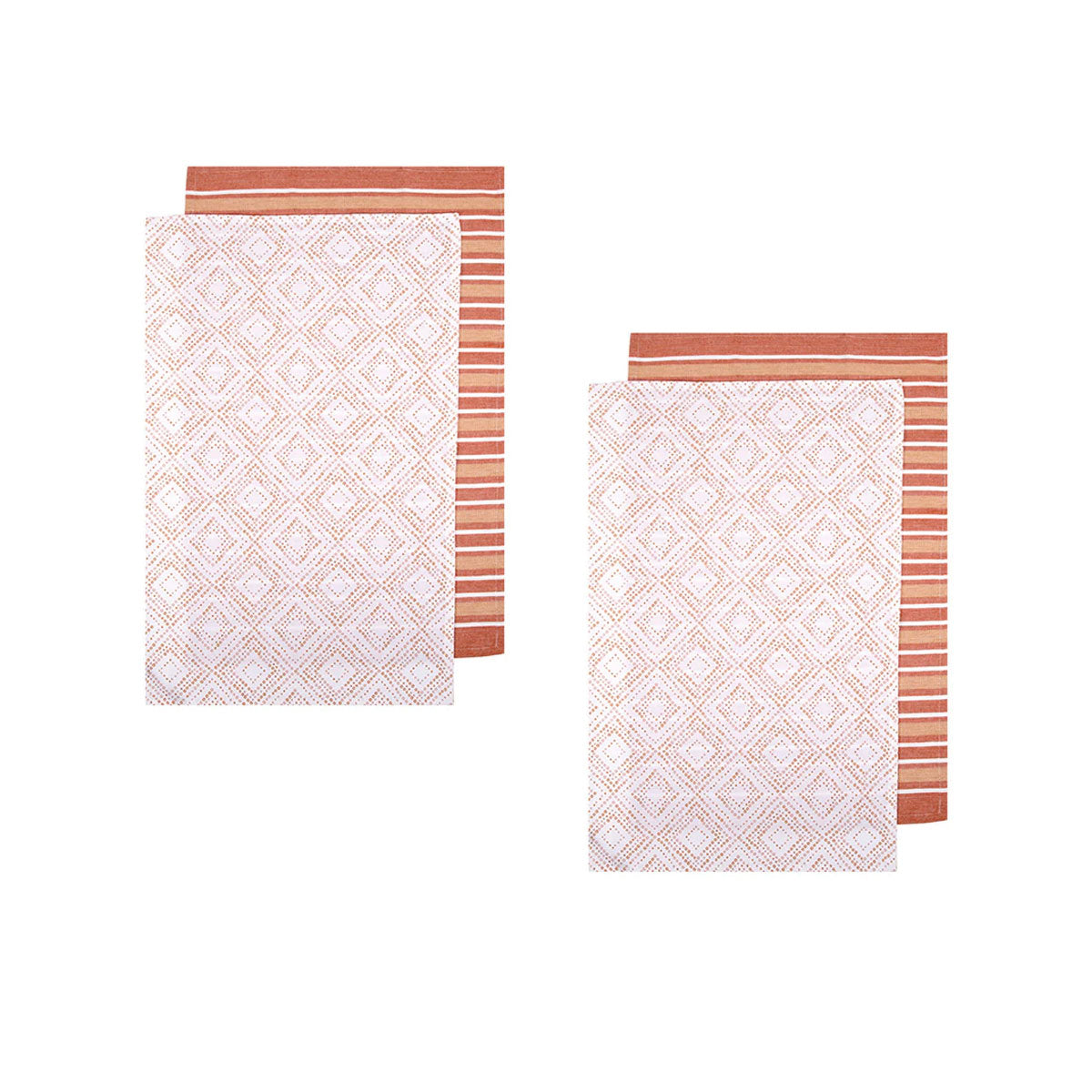 ladelle-sanctuary-geo-terracotta-set-of-4-cotton-kitchen-towels-45-x-70-cm www.mallsonline.com.au