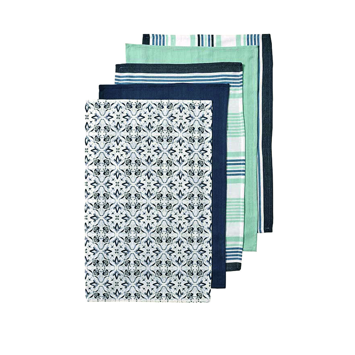 ladelle-tile-set-of-5-cotton-kitchen-towels-navy www.mallsonline.com.au