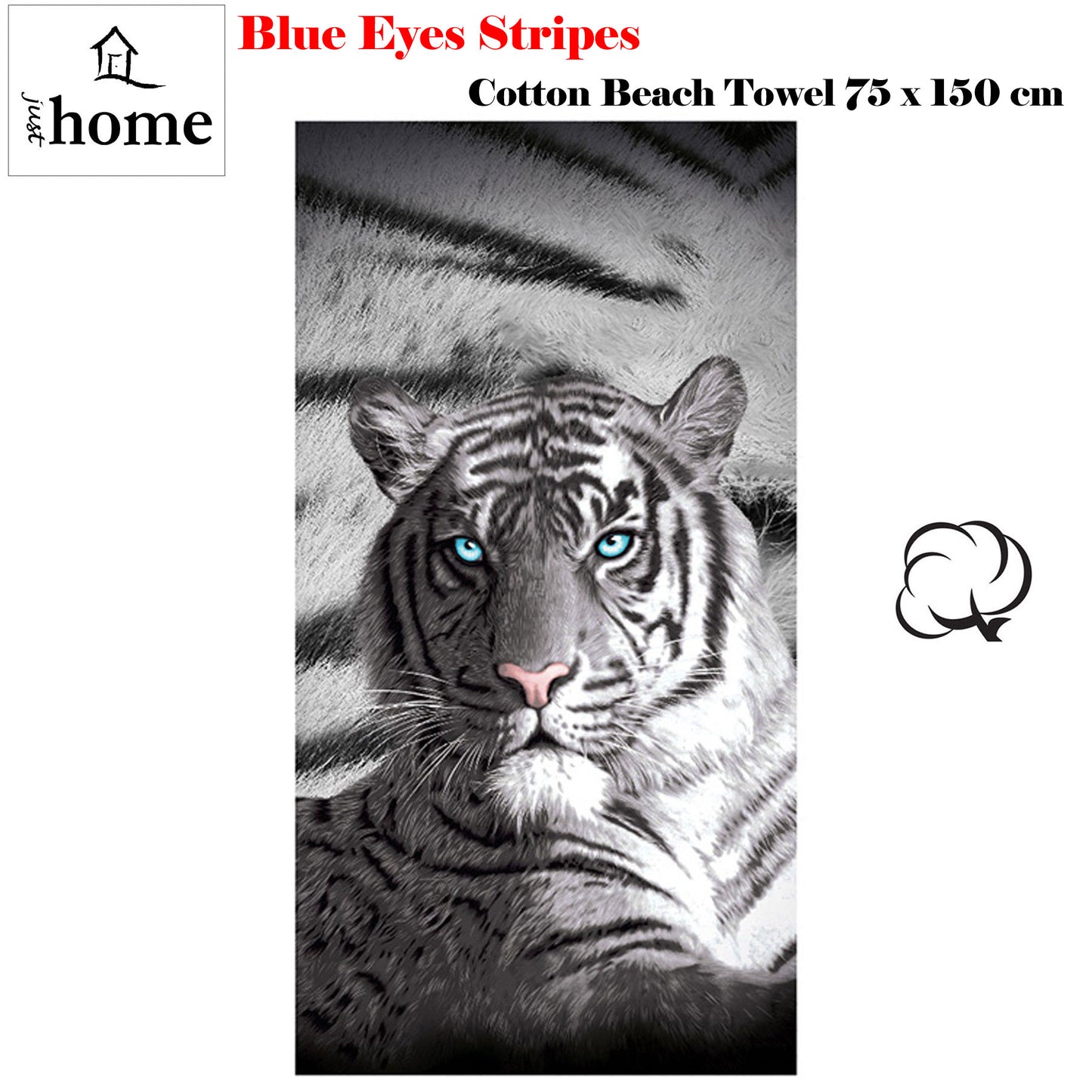 just-home-blue-eyes-stripes-tiger-bath-beach-towel at www.mallsonline.com.au