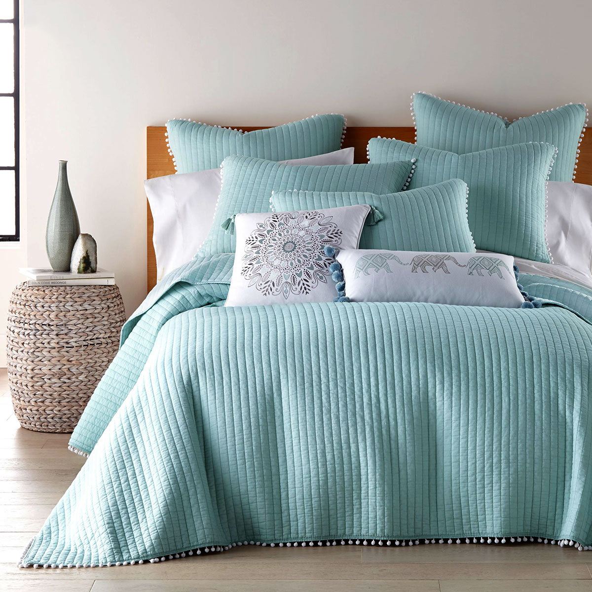 jenny-mclean-clavo-pompom-blue-3-piece-100-cotton-coverlet-set-queen at www.mallsonline.com.au