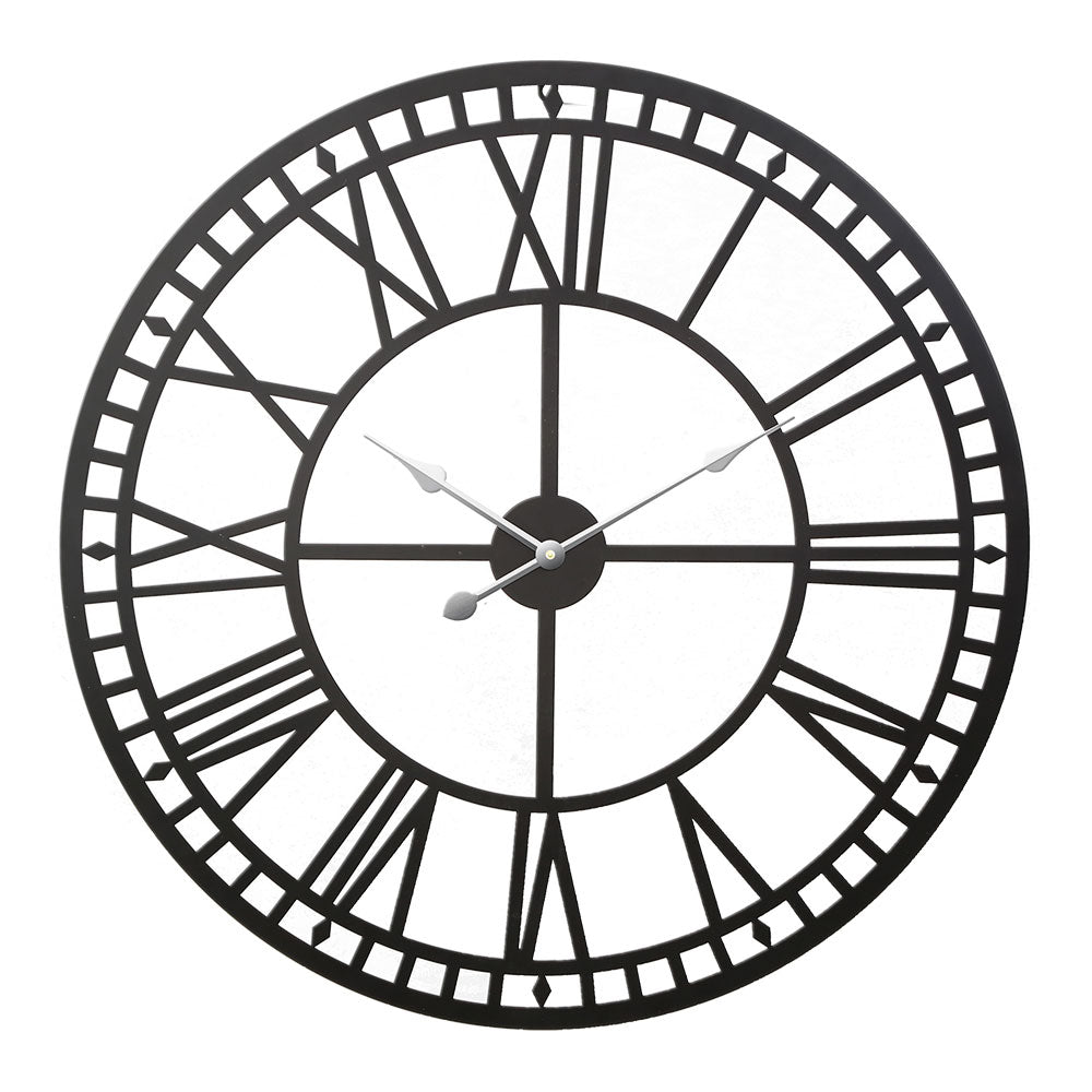 artiss-wall-clock-60cm-large-roman-numerals-round-metal-luxury-wall-clocks-home-decor-black www.mallsonline.com.au