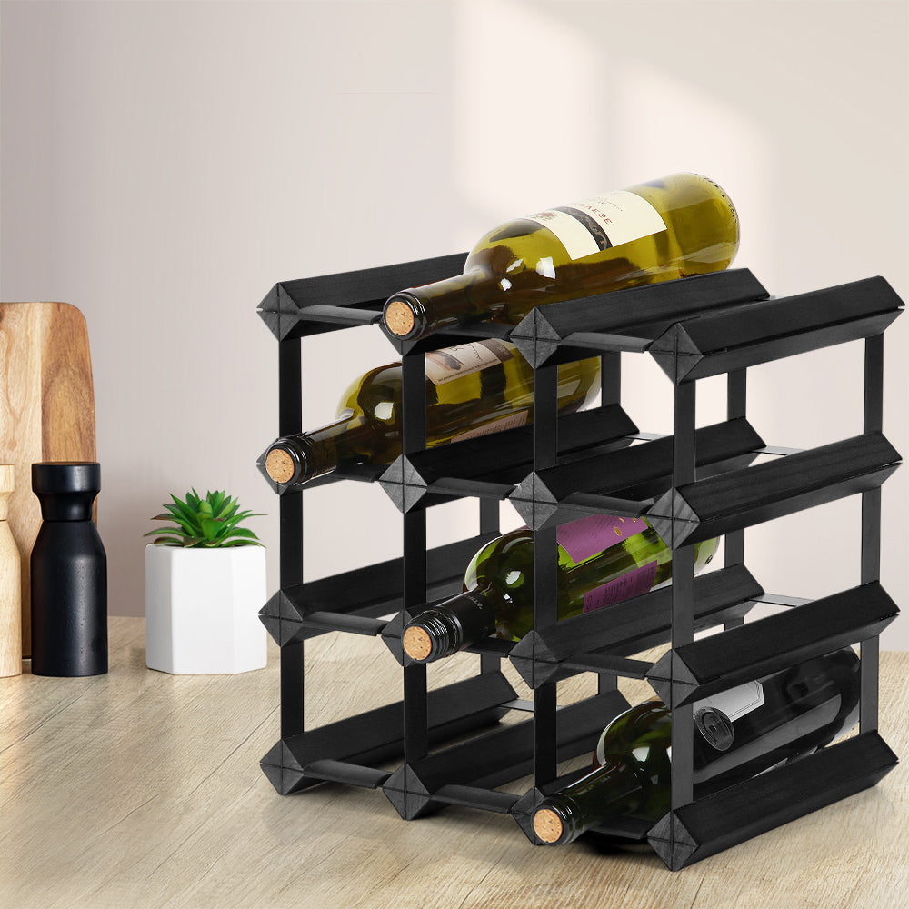 artiss-12-bottle-timber-wine-rack-wooden-storage-wall-racks-holders-cellar-black www.mallsonline.com.au