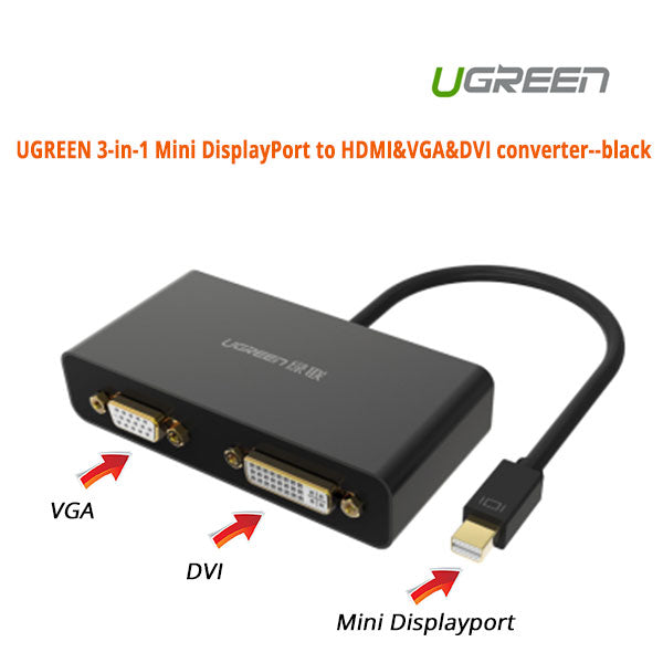 ugreen-3-in-1-mini-displayport-to-hdmi-vga-dvi-converter-black-10440 at www.mallsonline.com.au