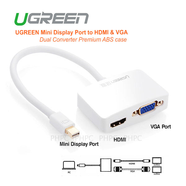 ugreen-mini-display-port-to-hdmi-vga-dual-converter-premium-abs-case-10427 at www.mallsonline.com.au