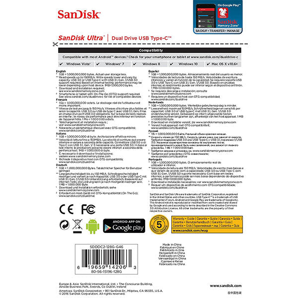 sandisk-ultra-128gb-sdddc2-128g-dual-usb-drive-type-c-3-1 at www.mallsonline.com.au