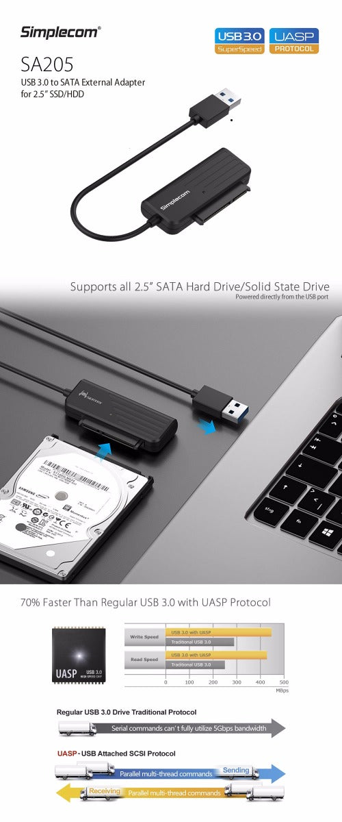simplecom-sa205-compact-usb-3-0-to-sata-adapter-cable-converter-for-2-5-ssd-hdd at www.mallsonline.com.au