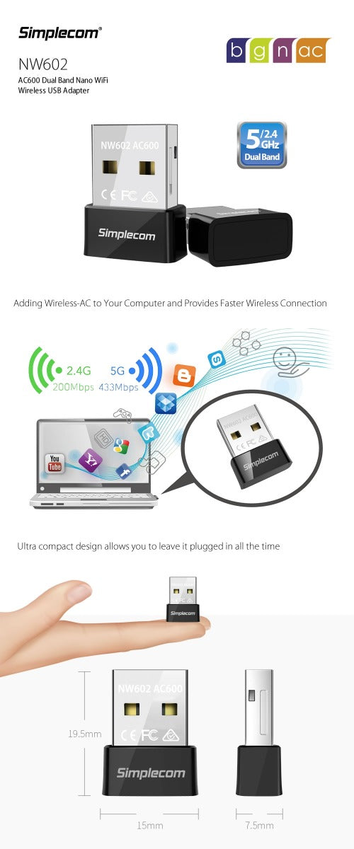 simplecom-nw602-ac600-dual-band-nano-usb-wifi-wireless-adapter at www.mallsonline.com.au