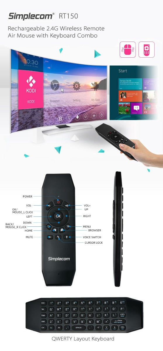 simplecom-rt150-2-4ghz-wireless-remote-air-mouse-keyboard-with-ir-learning at www.mallsonline.com.au