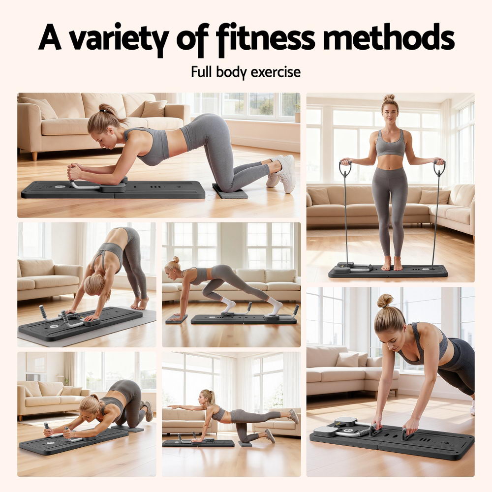 Everfit Pilates Board Foldable Reformer Multi Functional Exercise Trainer Black